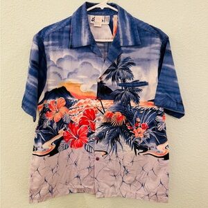 Vintage Men’s Hilo Hattie Hawaiian Shirt Sunset Floral Design